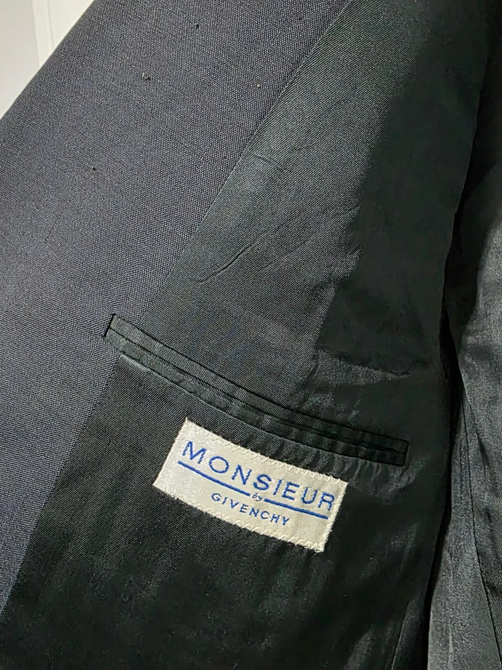 Givenchy Monsieur Vtg Mens Single Breasted Navy Blue Wool Blazer Made USA Sz 43